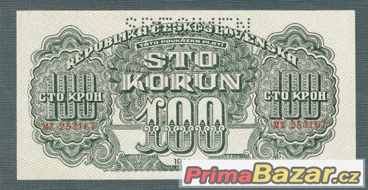 Staré bankovky - 100 korun 1944 CHYBOTISK TÁTO – fotografie 1