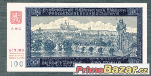 Staré bankovky - Protektorát 100 korun 1940, I.vydání, pěkná – fotografie 1