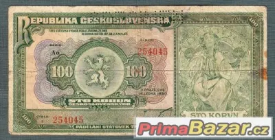 Staré bankovky První republika 100 korun 1920 VZÁCNÁ