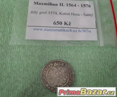 4x mince Stříbrná mince bílý groš Maxmilíán 1574