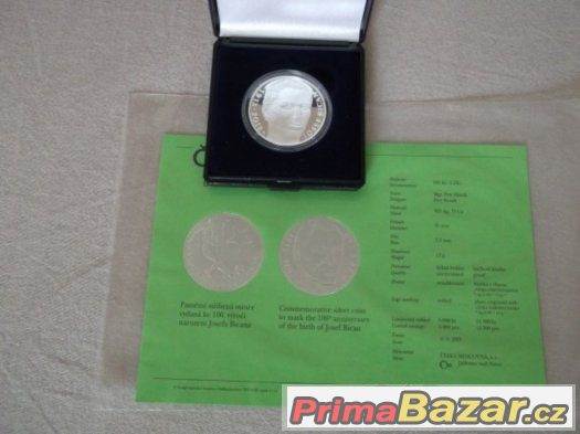 pamětní stříbrná minci 200 Kč Josef Bican - proof – fotografie 1