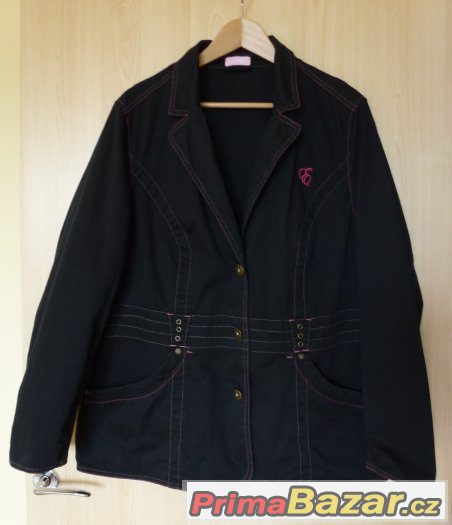 LUXUSNÍ DÁMSKÉ ČERNÉ SAKO PLÁTĚNÉ - VYPASOVANÉ vel. 48 / XL – fotografie 1