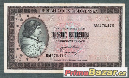 Staré bankovky - 1000 kčs 1945, neperforovana – fotografie 1