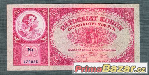 Staré bankovky - 50 korun 1929 neperforovana – fotografie 1