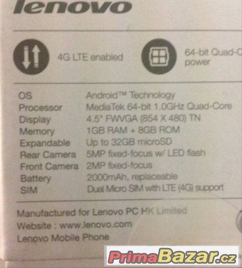 Lenovo A2010 NOVY 24 měsíců záruka – fotografie 4