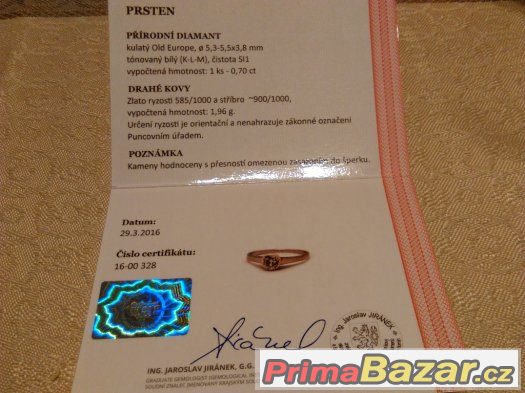 prodam zlaty prstynek s prirodnim diamantem – fotografie 3