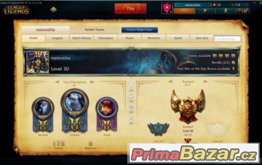 LoL účet, 30 lvl Gold 3, EUNE – fotografie 1