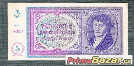 Staré bankovky - 5 korun 1940 Přetisk , Vzácná – fotografie 1