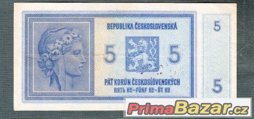 Staré bankovky - 5 korun 1940 Přetisk , Vzácná – fotografie 2