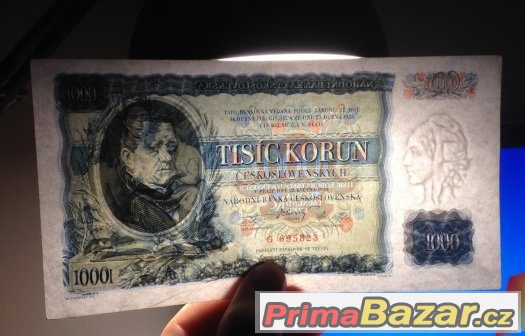 Staré bankovky 1000 korun 1934 NEPERFOROVANA skoro bezvadná – fotografie 4