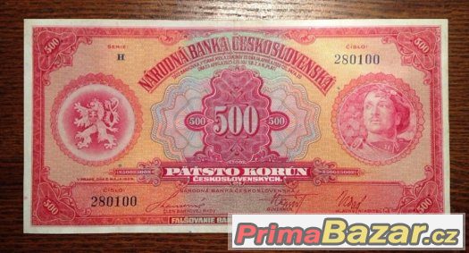 Staré bankovky - 500 korun 1929 NEPERFOROVANA, pěkný stav – fotografie 1
