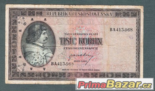 Staré bankovky - 1000 kčs 1945 , neperforovana – fotografie 1