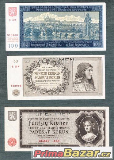 Staré bankovky - Komplet Protektorát 1940-1944 pěkný stav – fotografie 3