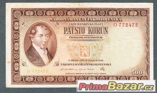 Staré bankovky - 500 kčs 1946 neperforovana – fotografie 1