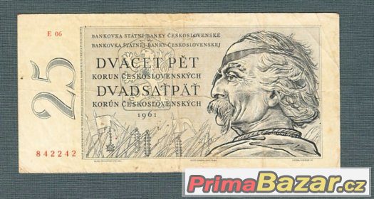 Staré bankovky - 25 kčs 1961 Vzácná serie E – fotografie 1