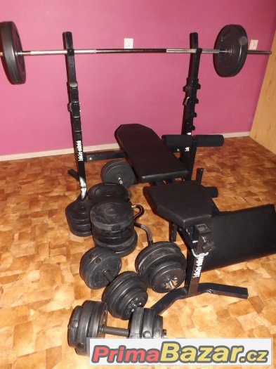 Posilovací lavice+čínka na bench+čínka na biceps+závaží – fotografie 1