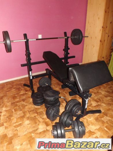 Posilovací lavice+čínka na bench+čínka na biceps+závaží – fotografie 2