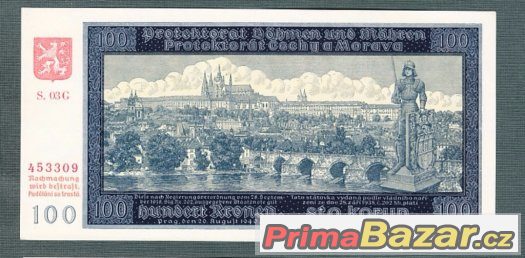 Staré bankovky - Protektorát 100 korun 1940, bezvadný stav – fotografie 1