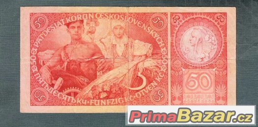 Staré bankovky - 50 korun 1929 , neperforovaná – fotografie 2