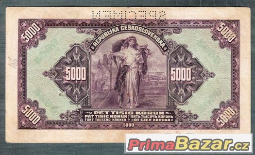Staré bankovky - 5000 korun 1920 VZÁCNÁ serie A – fotografie 2