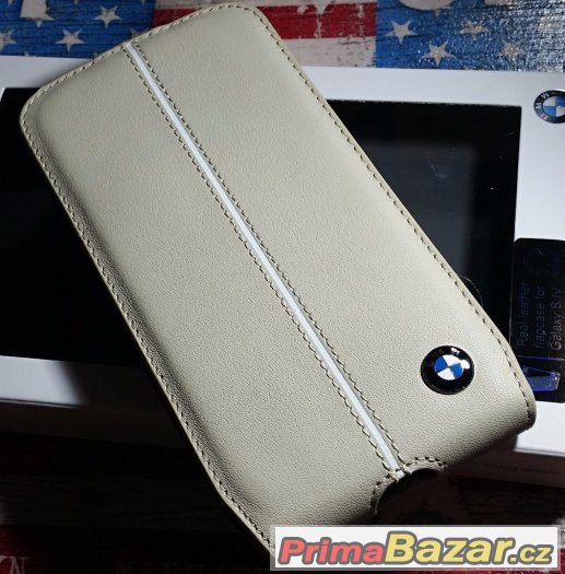 Samsung S4 i9505...BMW...Flip Kožené Pouzdro BÉŽOVÉ-krémové – fotografie 1
