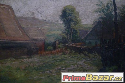 Olej krásný obraz Vesnické stavení Moučka 1944 – fotografie 2