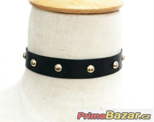 Kožený černý tattoo choker (Obojek) se cvočky – fotografie 1