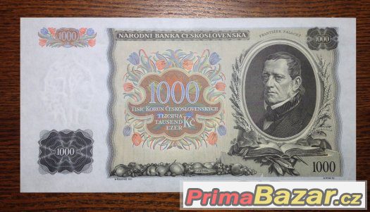 Staré bankovky 1000 korun 1934 NEPERFOROVANA skoro bezvadná, – fotografie 2
