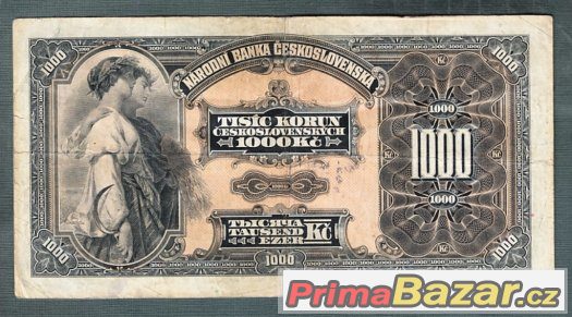 Staré bankovky 1000 korun 1932 NEPERFOROVANA – fotografie 2