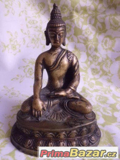 Originál Starožitný bronzový Gautama Buddha na lotos květu – fotografie 1