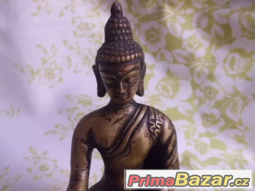 Originál Starožitný bronzový Gautama Buddha na lotos květu – fotografie 3