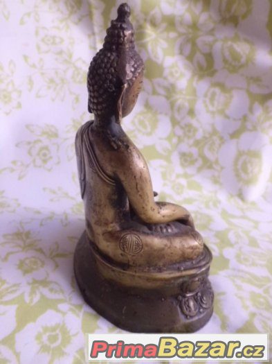 Originál Starožitný bronzový Gautama Buddha na lotos květu – fotografie 4