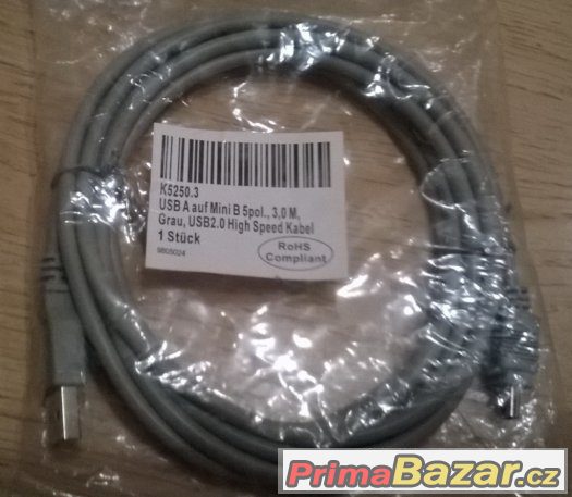 propojovaci datový kabel USB A = mini 3m – fotografie 1