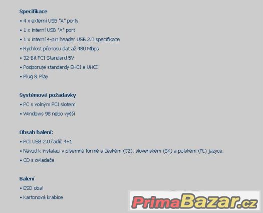 PCI USB 2.0 řadič 4+1, úplně nový – fotografie 5