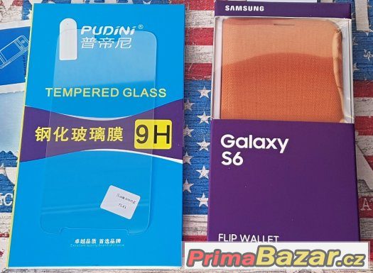 Samsung S6 G920 Flip Pouzdro oranžové + Ochranné Sklo – fotografie 2
