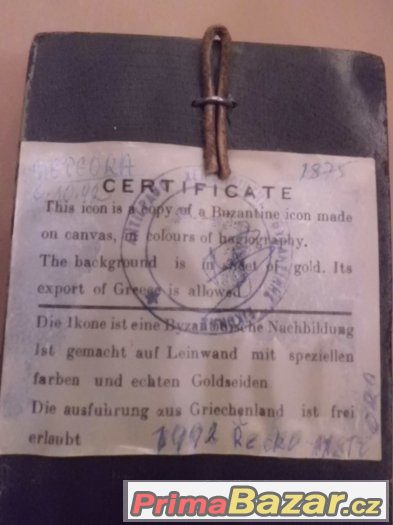 KRÁSNÁ STARÁ ZLACENÁ IKONA NA DŘEVĚ S CERTIFIKÁTEM – fotografie 3