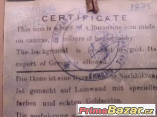 KRÁSNÁ STARÁ ZLACENÁ IKONA NA DŘEVĚ S CERTIFIKÁTEM – fotografie 4