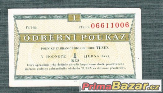 Staré bankovky - TUZEX 1kčs pěkný stav – fotografie 1