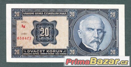 Staré bankovky - 20 korun 1926 pěkný stav – fotografie 1