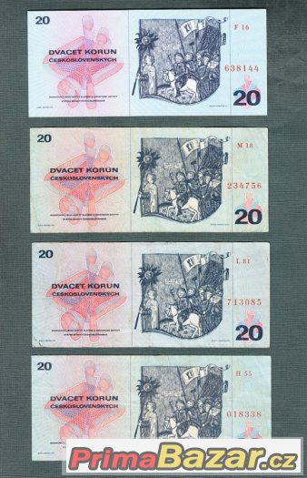 Staré bankovky - 20 kčs 1970 VŠECHNY VYDANÉ SERIE – fotografie 1