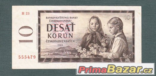 Staré bankovky - 10 kčs 1960 VZÁCNÁ serie H , pěkný stav – fotografie 1