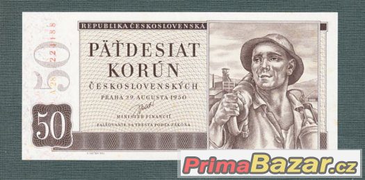 Staré bankovky - 50 kčs 1950 , pěkný stav – fotografie 1