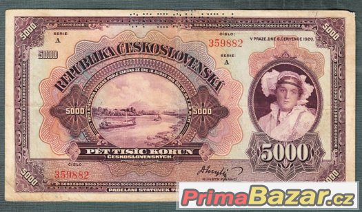 Staré bankovky - 5000 korun 1920 VZÁCNÁ serie A – fotografie 1