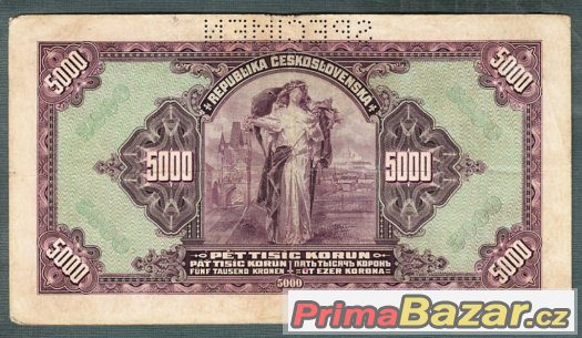 Staré bankovky - 5000 korun 1920 VZÁCNÁ serie A – fotografie 2