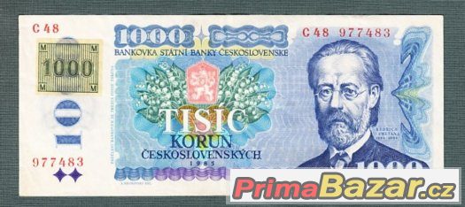 Staré bankovky - 1000 kčs 1985 Smetana pěkný stav – fotografie 1
