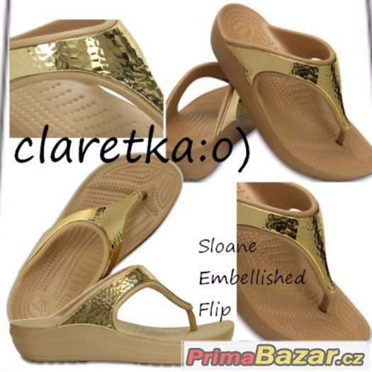 CROCS Sloane Embellished Flip zlatá W10 41/42 NOVÉ – fotografie 1