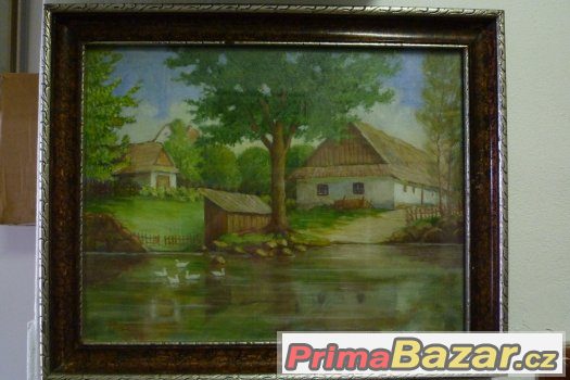 Obraz olej v rámu Statek a husy  Žoba, Žoha ŽoCh Župa – fotografie 1