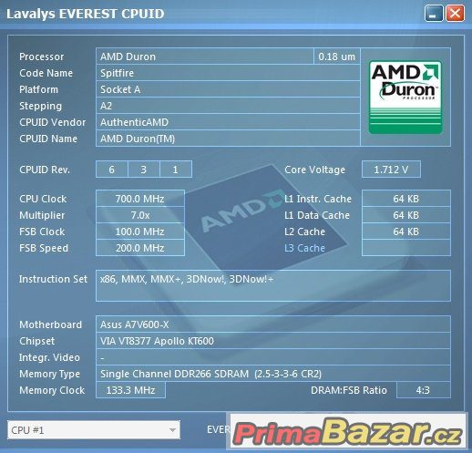 AMD Duron 700 MHz Spitfire D700AUT1B sc.462 FUNKČNÍ – fotografie 4