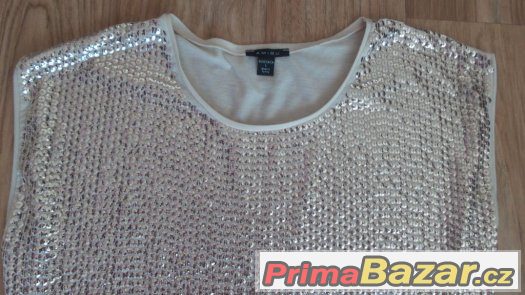 Prodám béžové tričko s flitry, vel. L (42), zn. Amisu. – fotografie 1