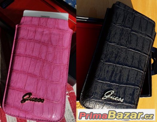 Kožené Guess Pouzdro Černé,růžové vel. L 14x8 – fotografie 1